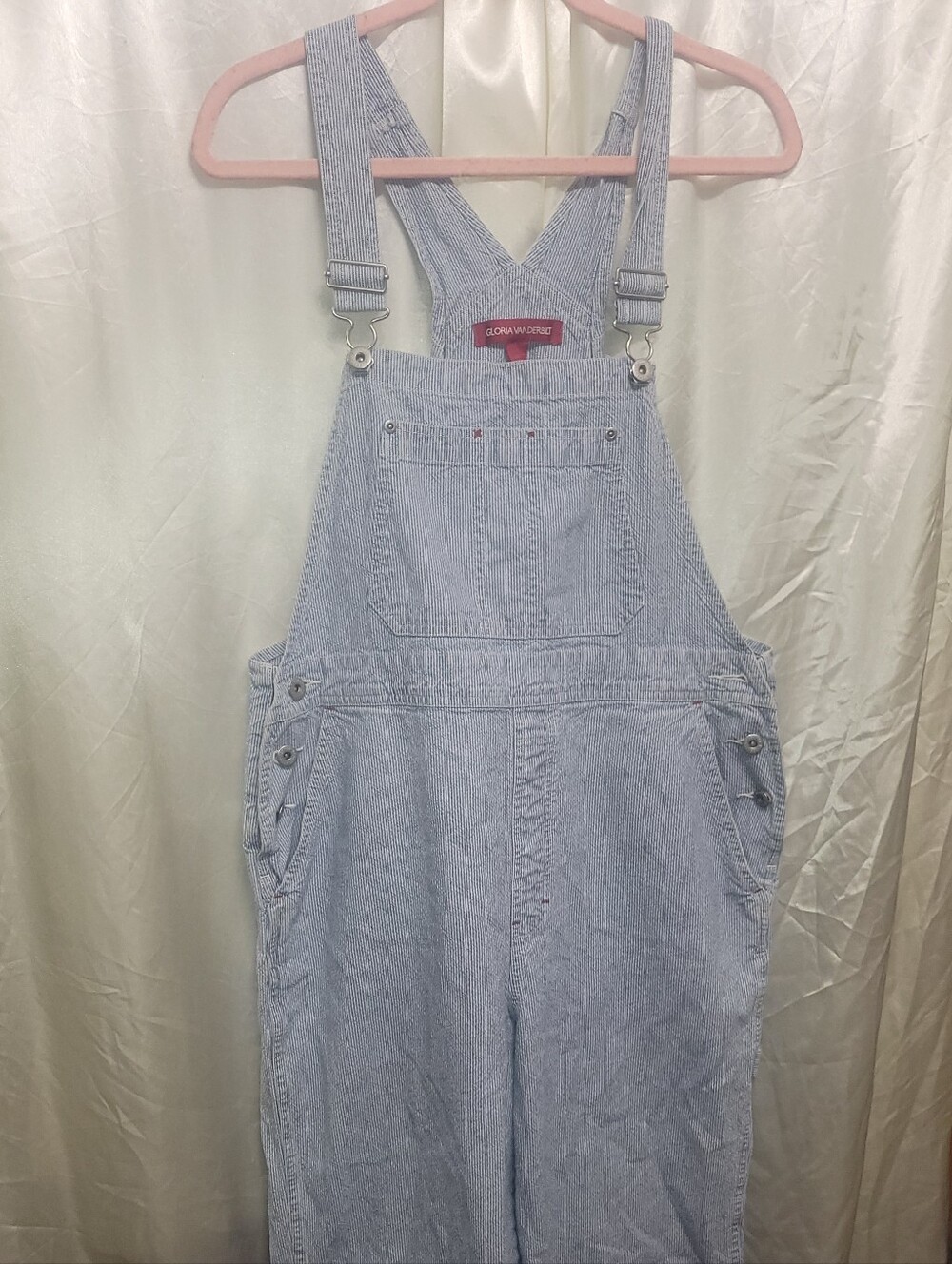 Vintage-Inspired Light Blue Stripe Denim Overalls- Sz Lg